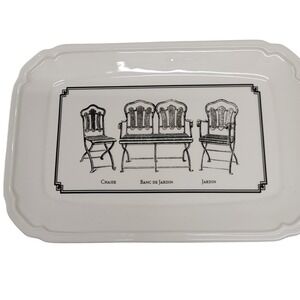 White Rectangular Serving Tray Decorative Platter‎ French Bistro Chairs Graphic